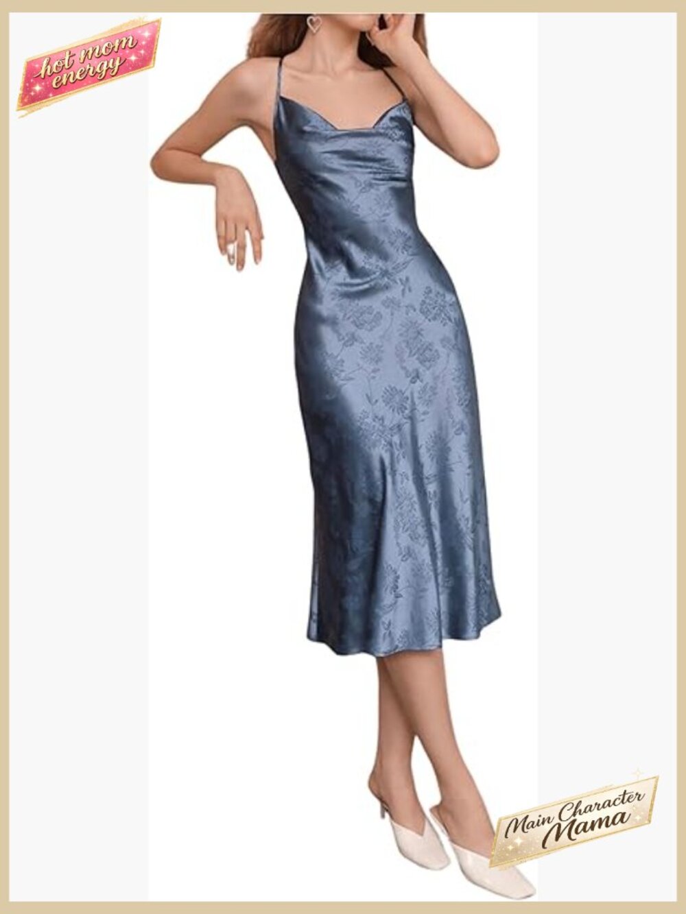 Satin Slip Dress Elegant Cowl Neck Spaghetti Strap Midi Dress Party Wear - Picture 1 of 6